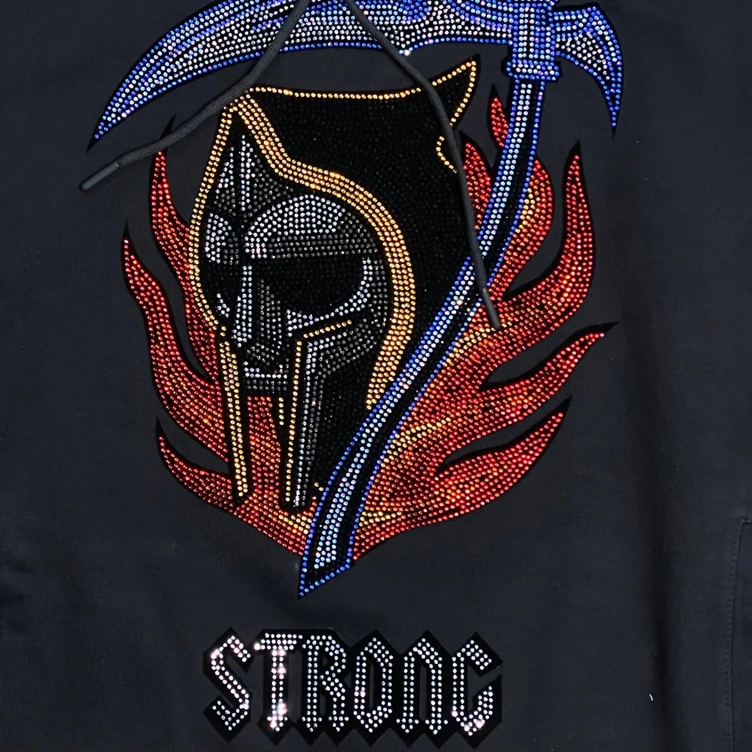Men's Rhinestone Strong Reaper Hoodie In Black