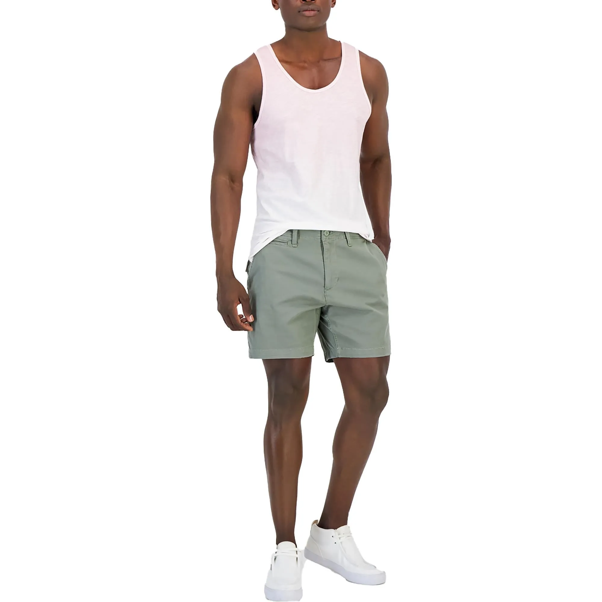Mens Solid Cotton Flat Front