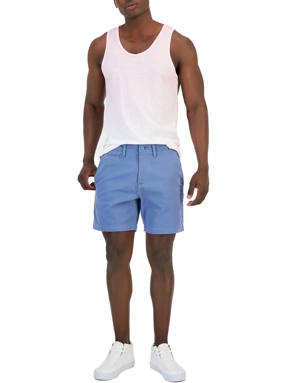 Mens Solid Cotton Flat Front