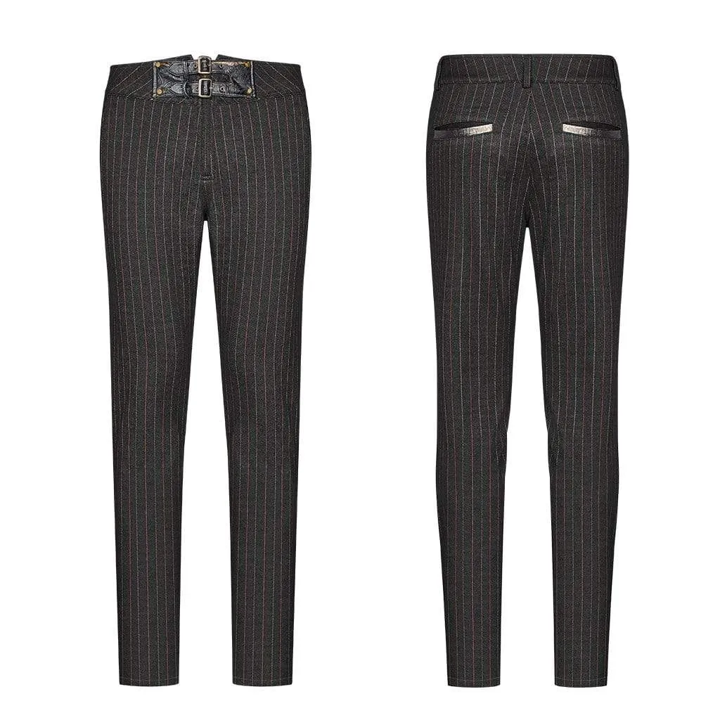 Men's Steampunk Buckles Pinstripes Straight-leg Pants