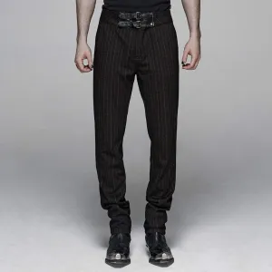 Men's Steampunk Buckles Pinstripes Straight-leg Pants