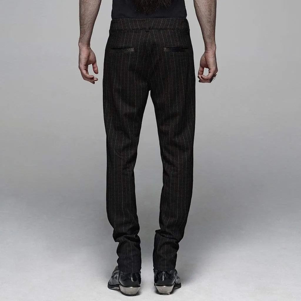 Men's Steampunk Buckles Pinstripes Straight-leg Pants