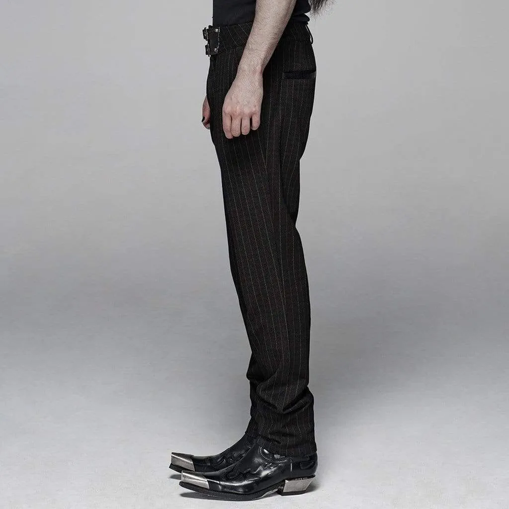 Men's Steampunk Buckles Pinstripes Straight-leg Pants