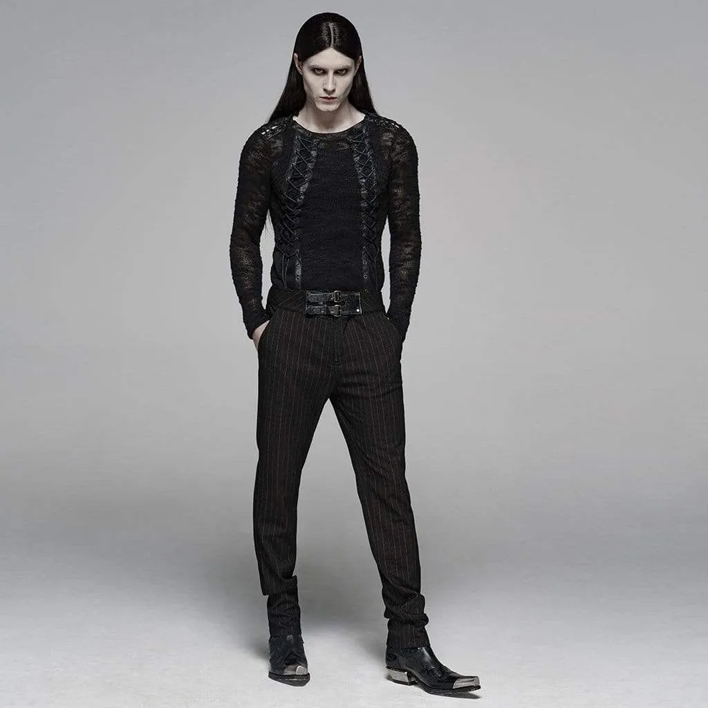 Men's Steampunk Buckles Pinstripes Straight-leg Pants