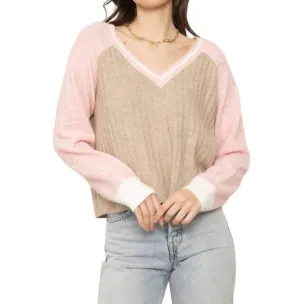 Millie Varsity Sweater In Beige/pink