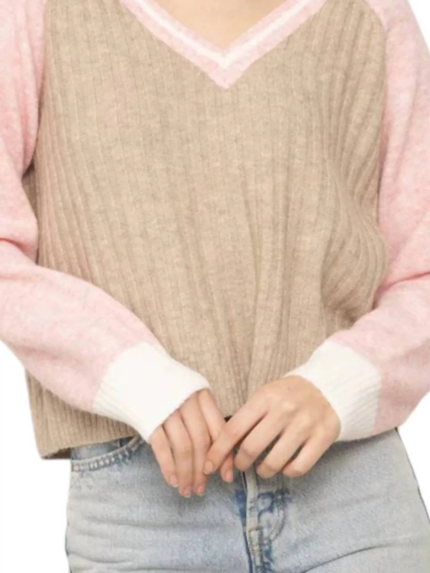 Millie Varsity Sweater In Beige/pink