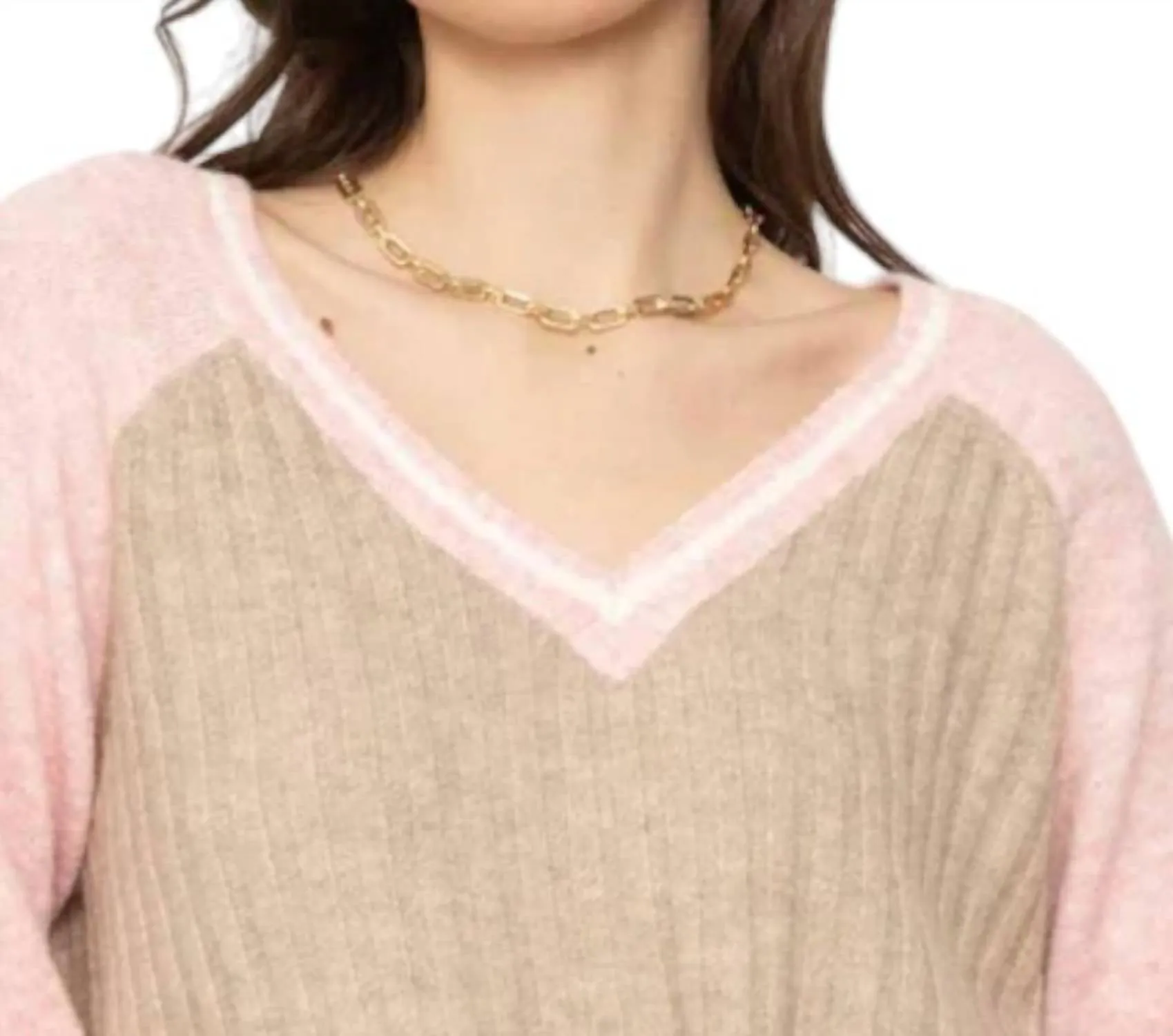 Millie Varsity Sweater In Beige/pink
