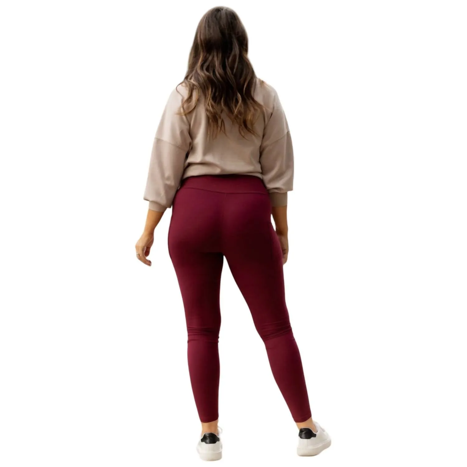 Molly Crossover Full Length Leggings With Pockets In Maroon