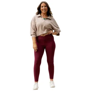 Molly Crossover Full Length Leggings With Pockets In Maroon