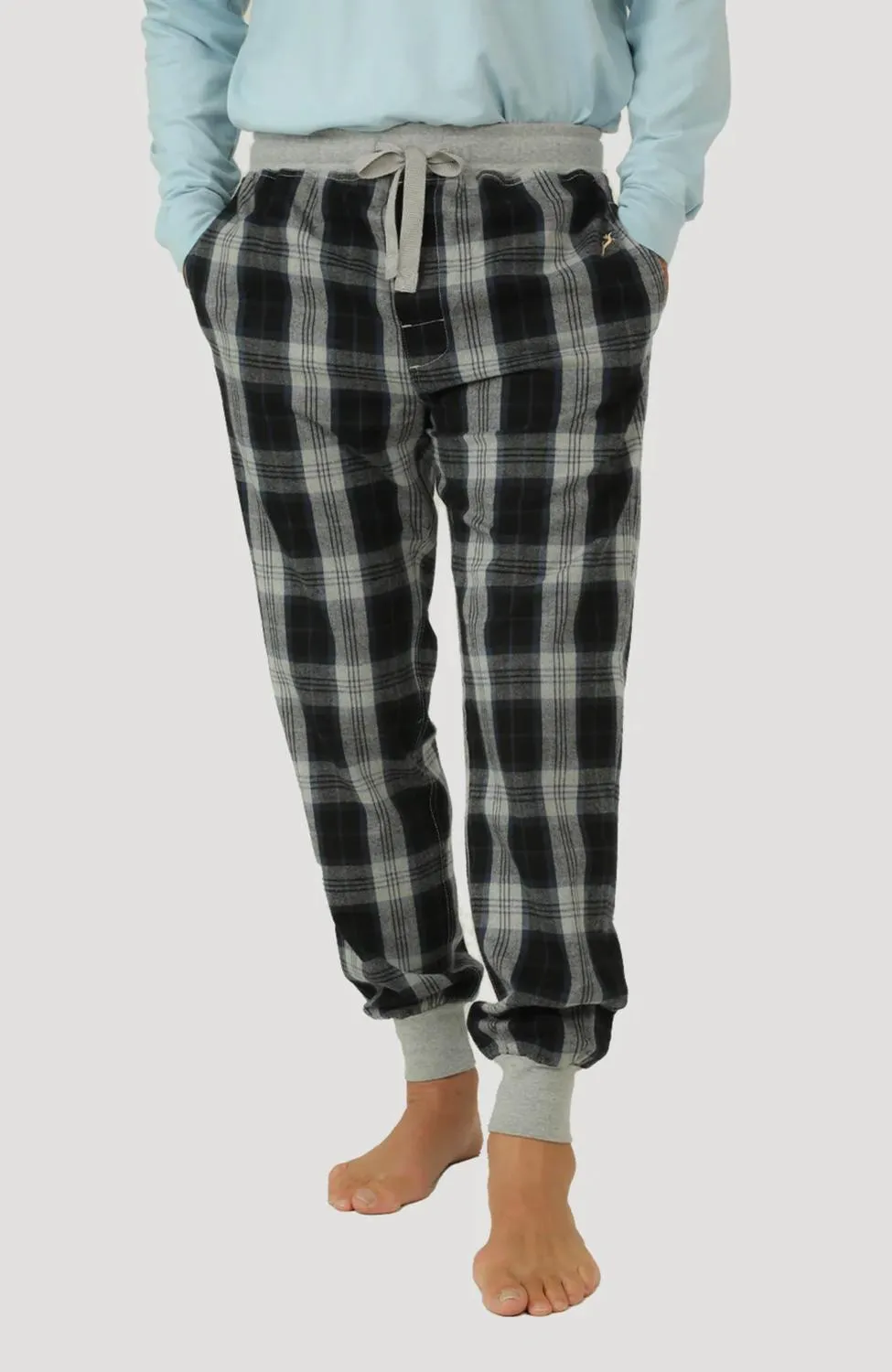 Mountain Check Flannel Joggers In Heather Blue