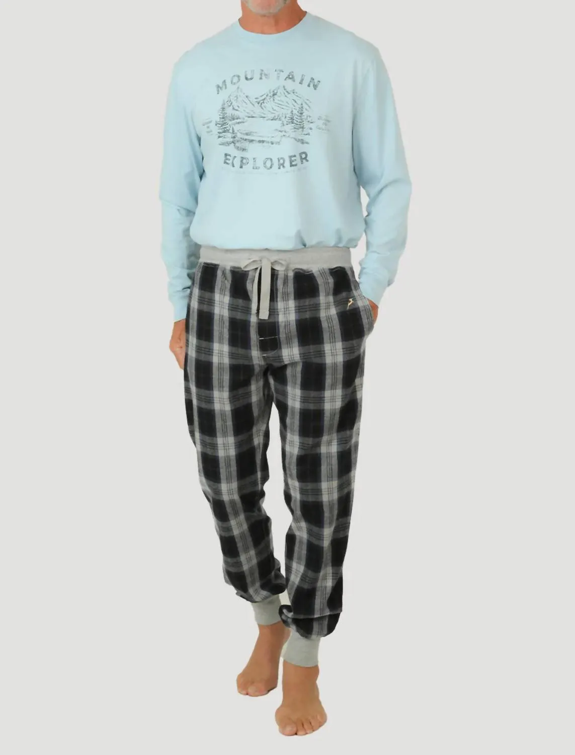 Mountain Check Flannel Joggers In Heather Blue