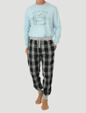 Mountain Check Flannel Joggers In Heather Blue