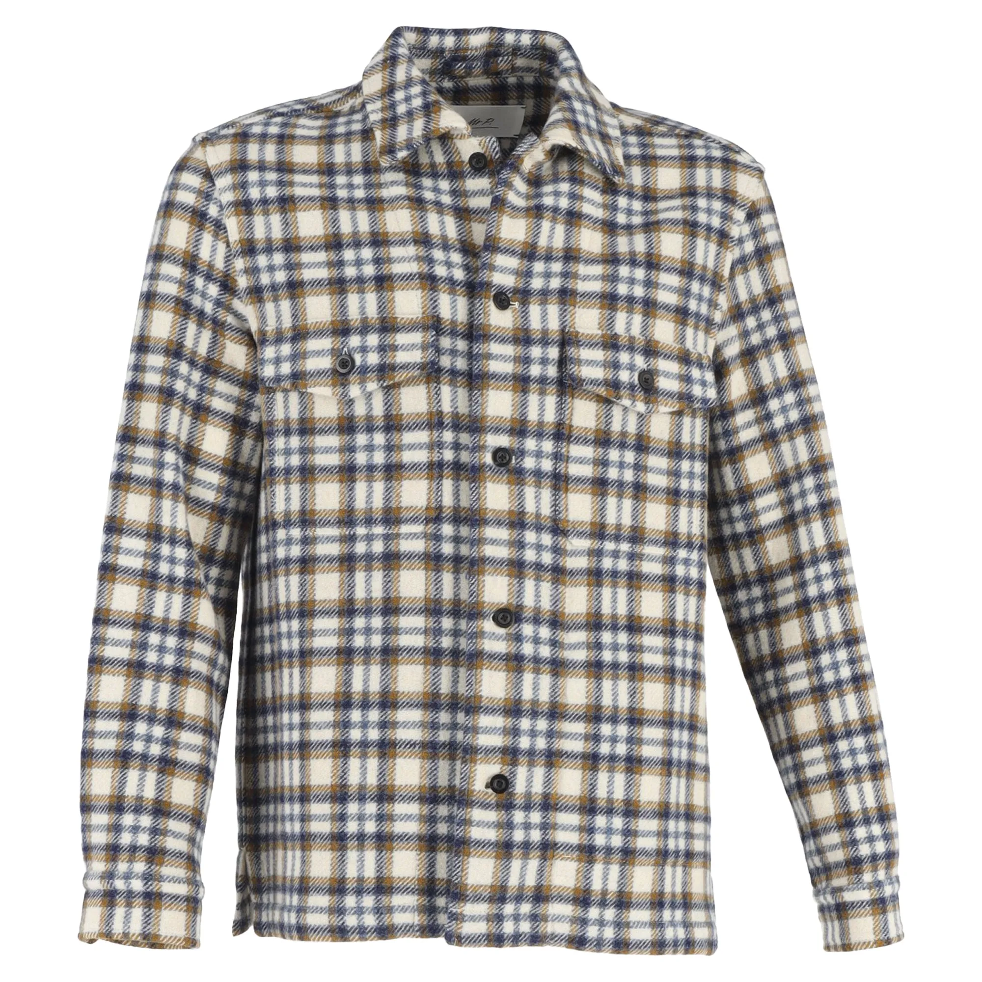 Mr. P. Checked Button-Down Overshirt in Multicolor Wool