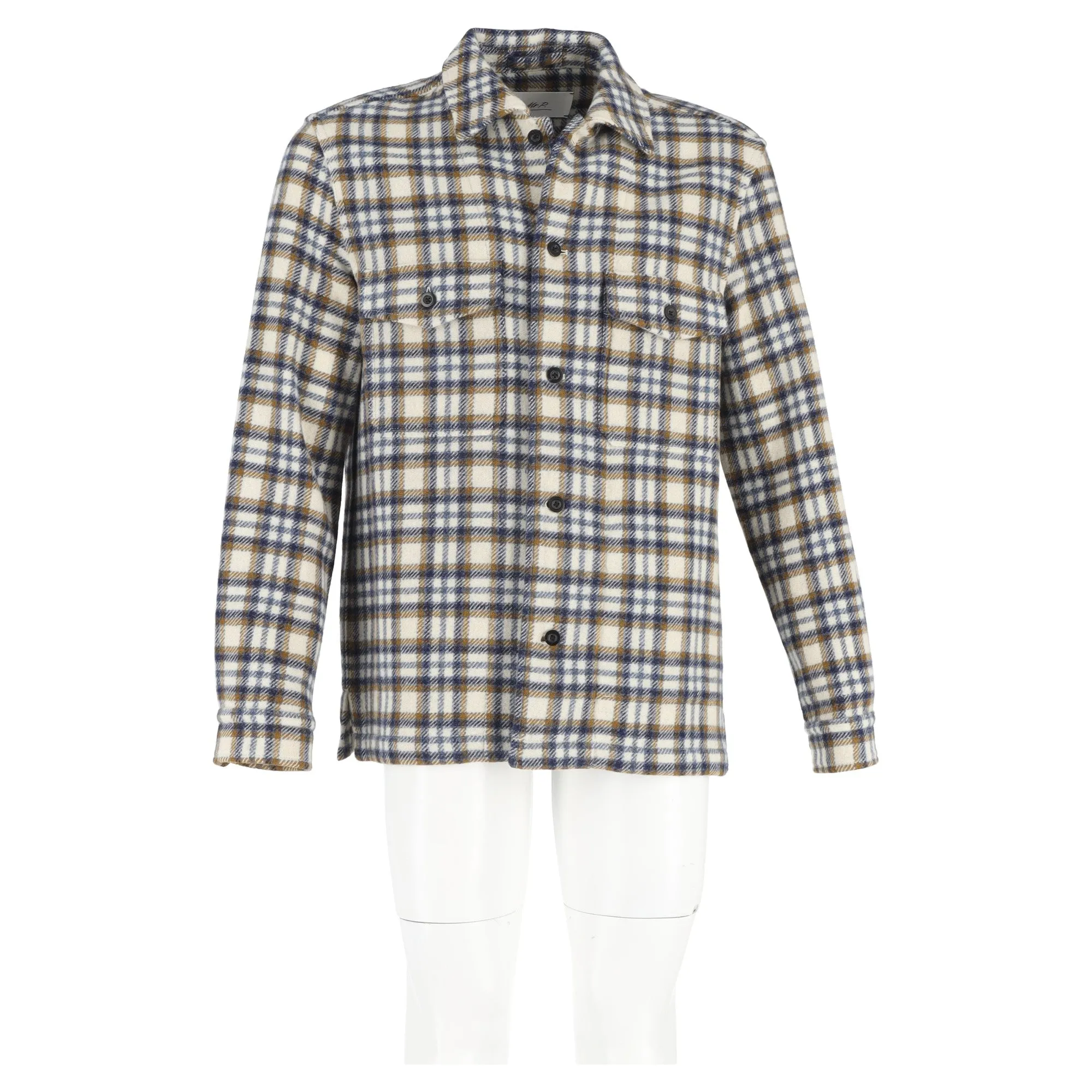 Mr. P. Checked Button-Down Overshirt in Multicolor Wool