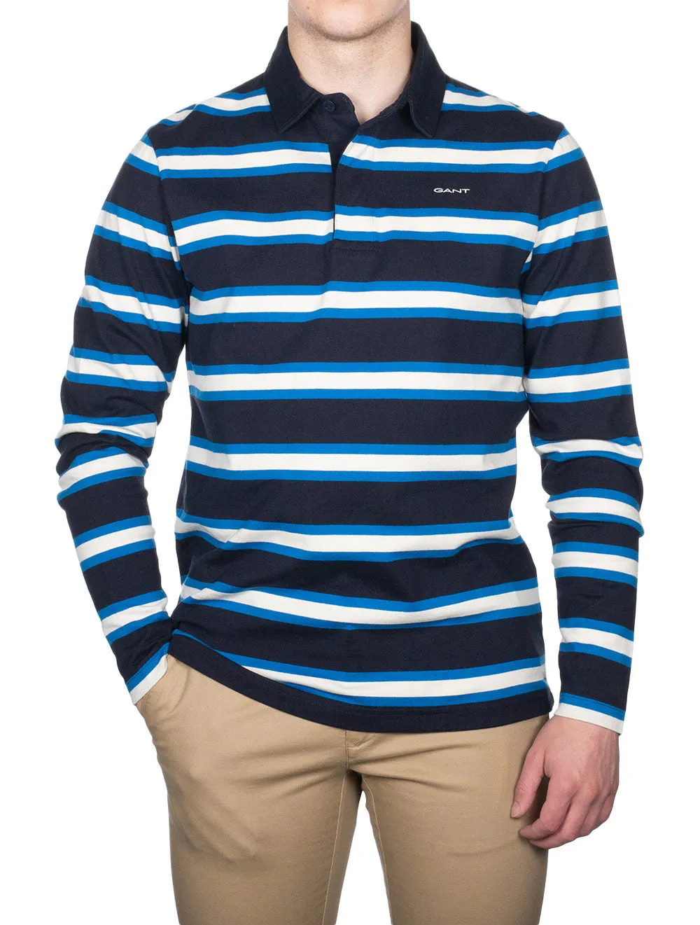 Multistripe Long Sleeve Rugger Evening Blue