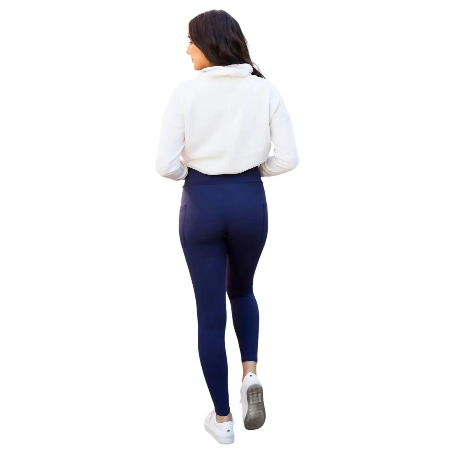 Nadia Crossover Full Length Leggings With Pockets In Navy