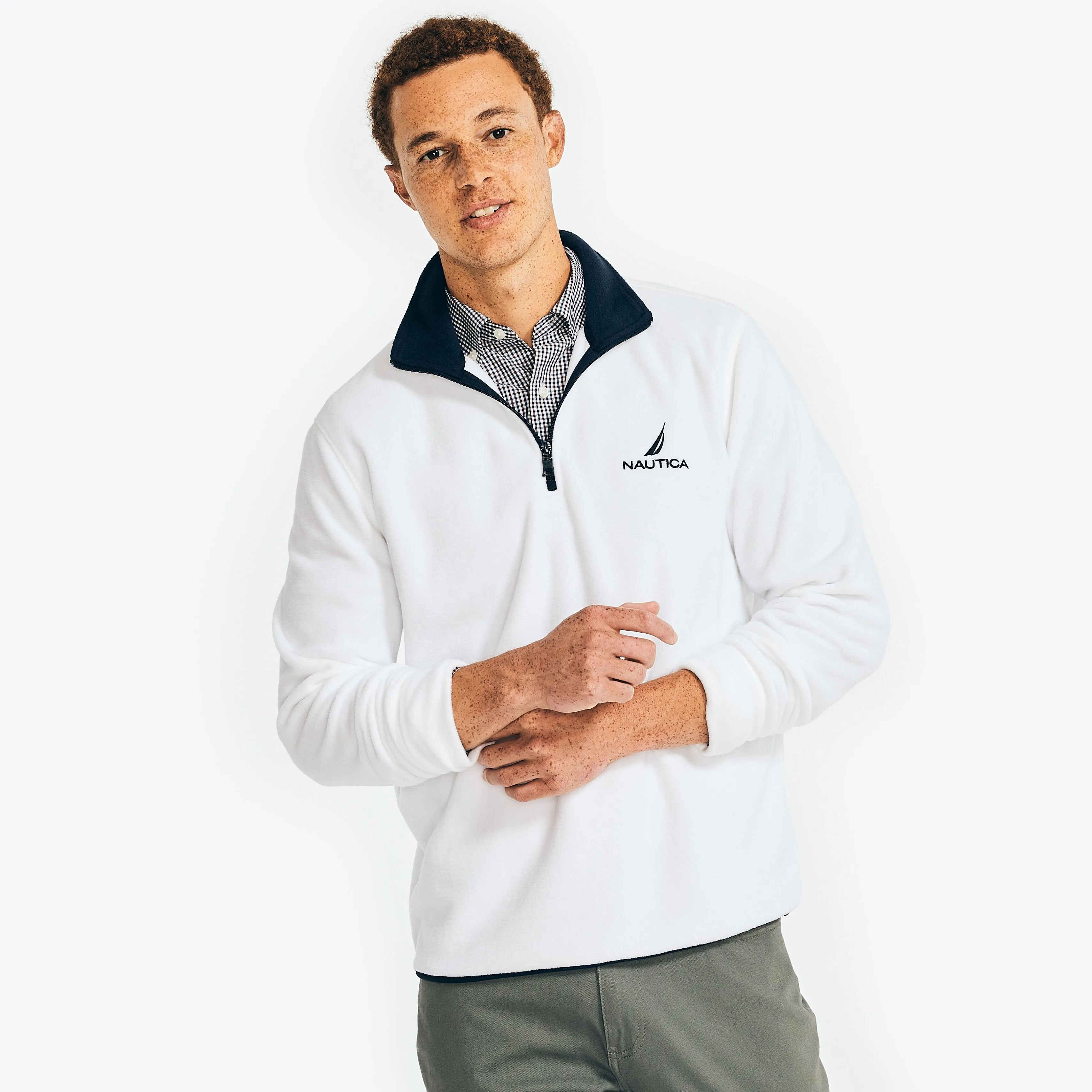 Nautica Mens Quarter Zip Nautex Fleece Pullover