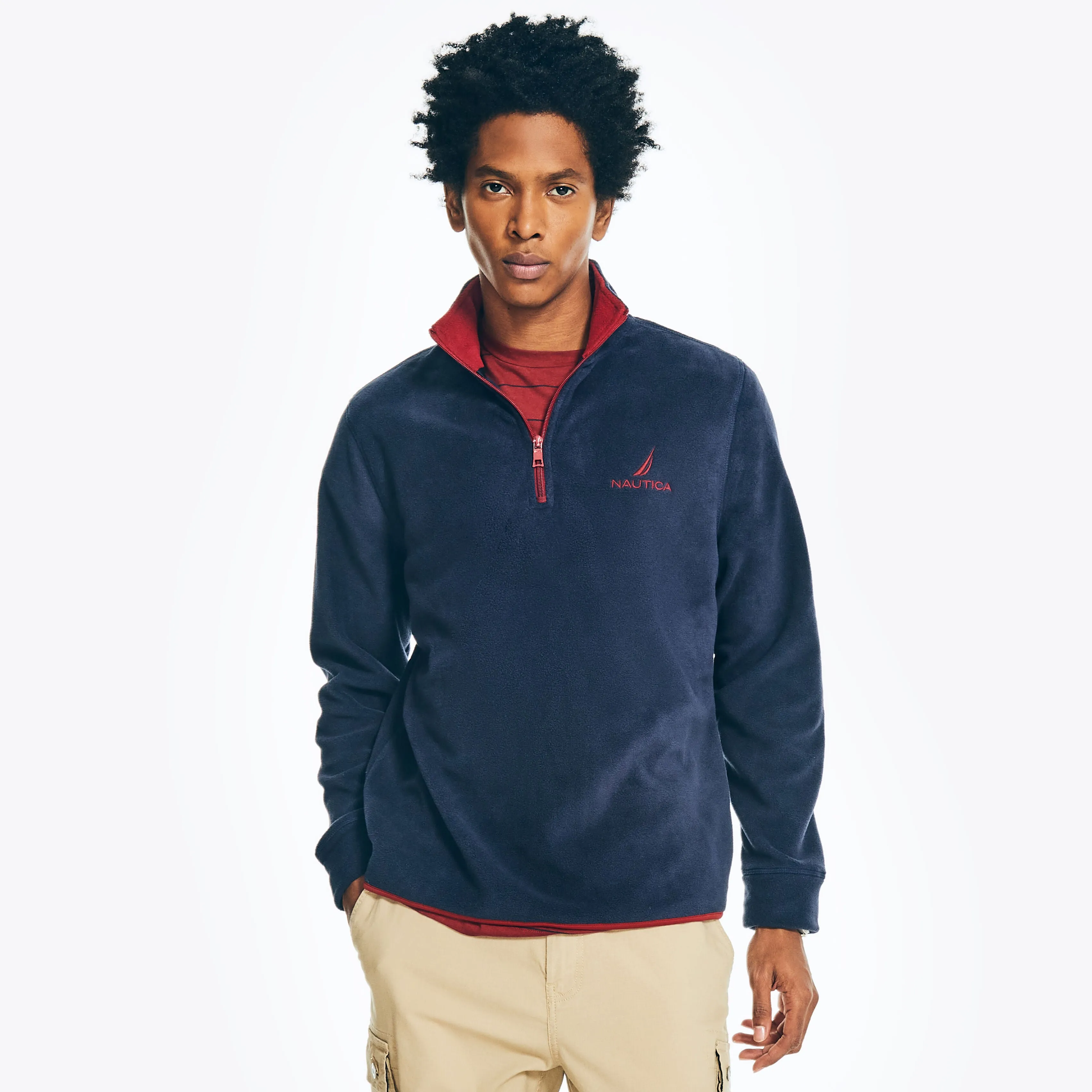 Nautica Mens Quarter Zip Nautex Fleece Pullover