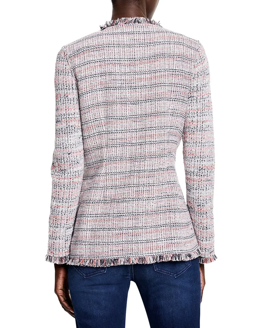 NIC & ZOE Femme Plaid Fringe Mix Knit Jacket
