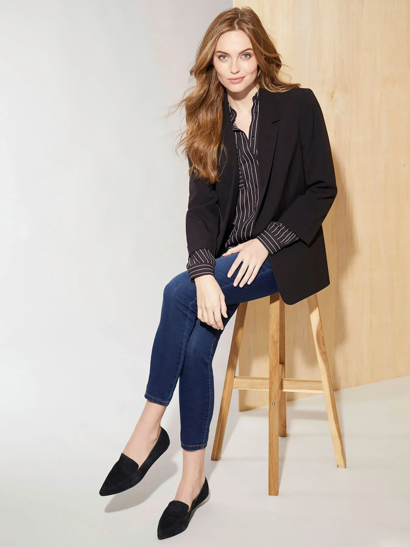 Notch Collar Rolled Cuff Bi-Stretch Blazer