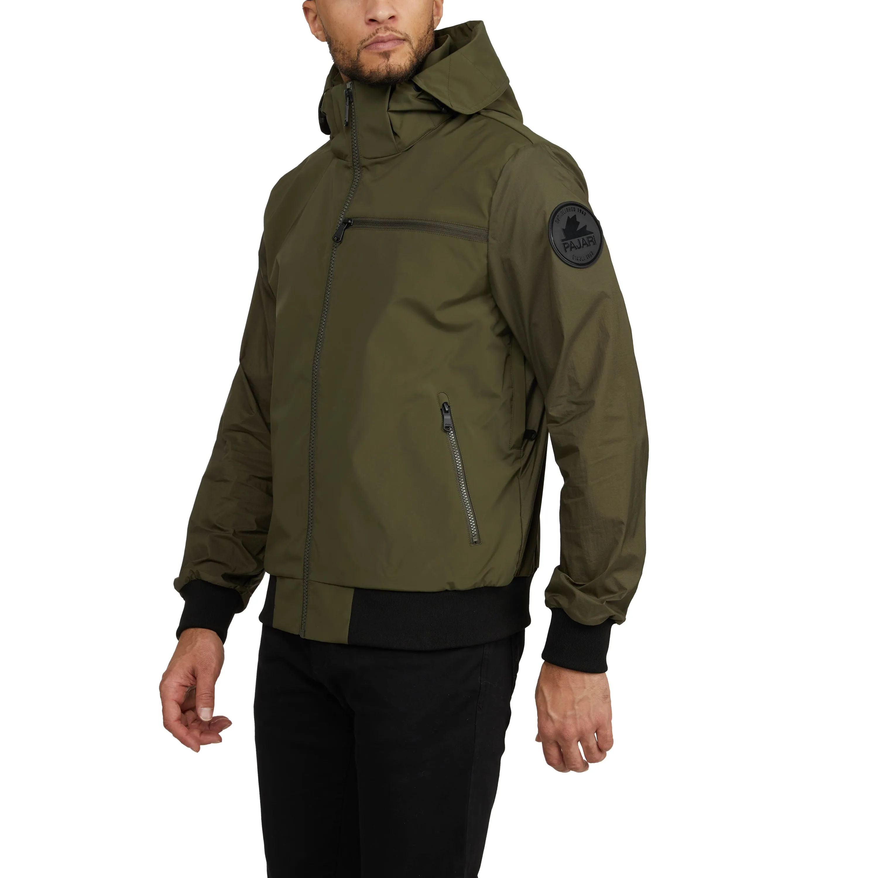 Pajar Men’s Pierce Mixed-Media Rain Bomber Jacket with Fixed Hood