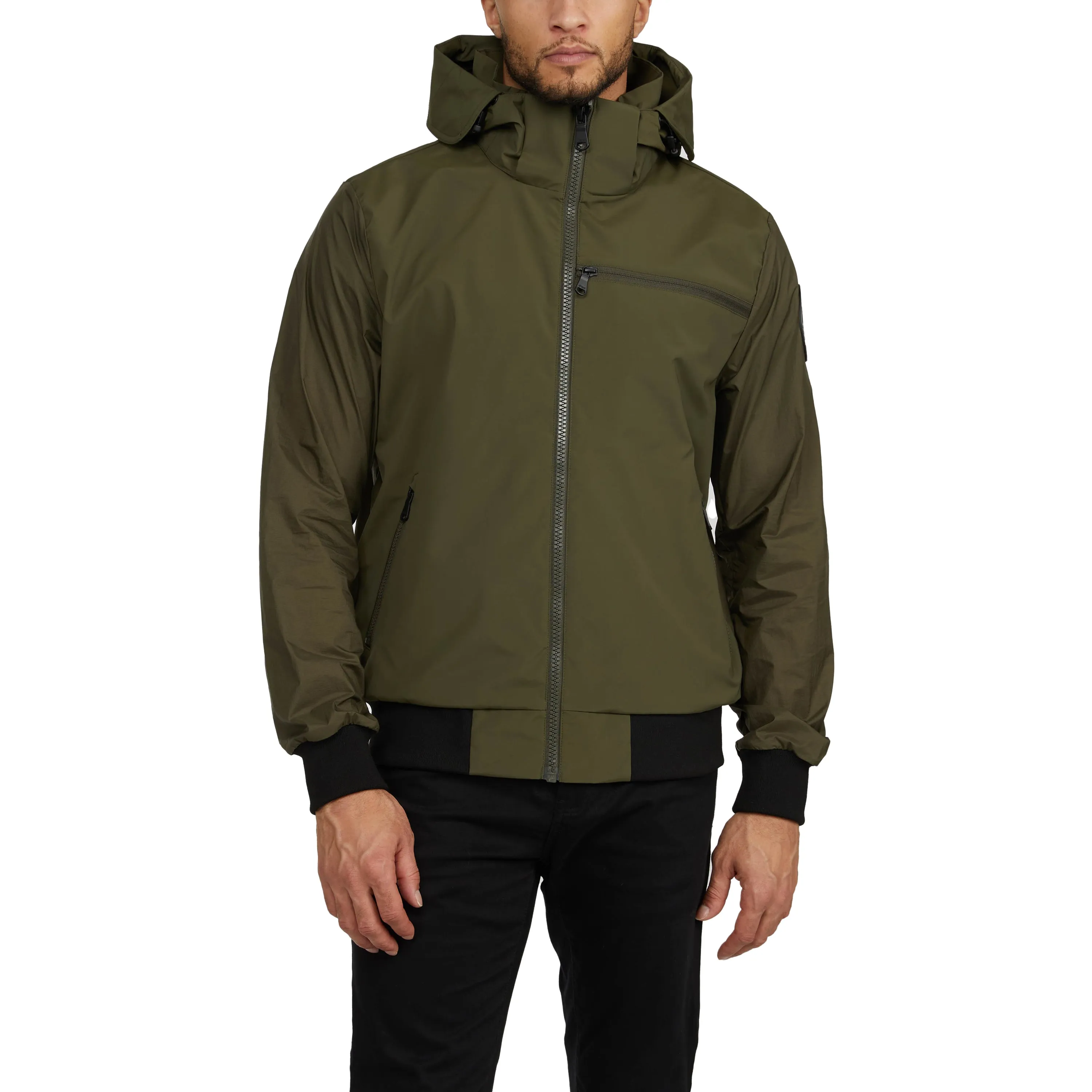 Pajar Men’s Pierce Mixed-Media Rain Bomber Jacket with Fixed Hood