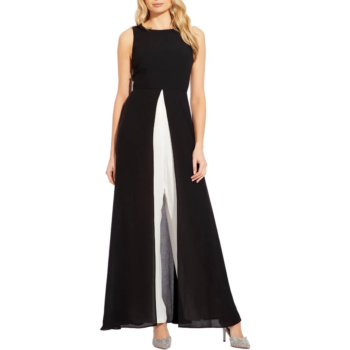 Petites Womens Crepe Overlay Jumpsuit