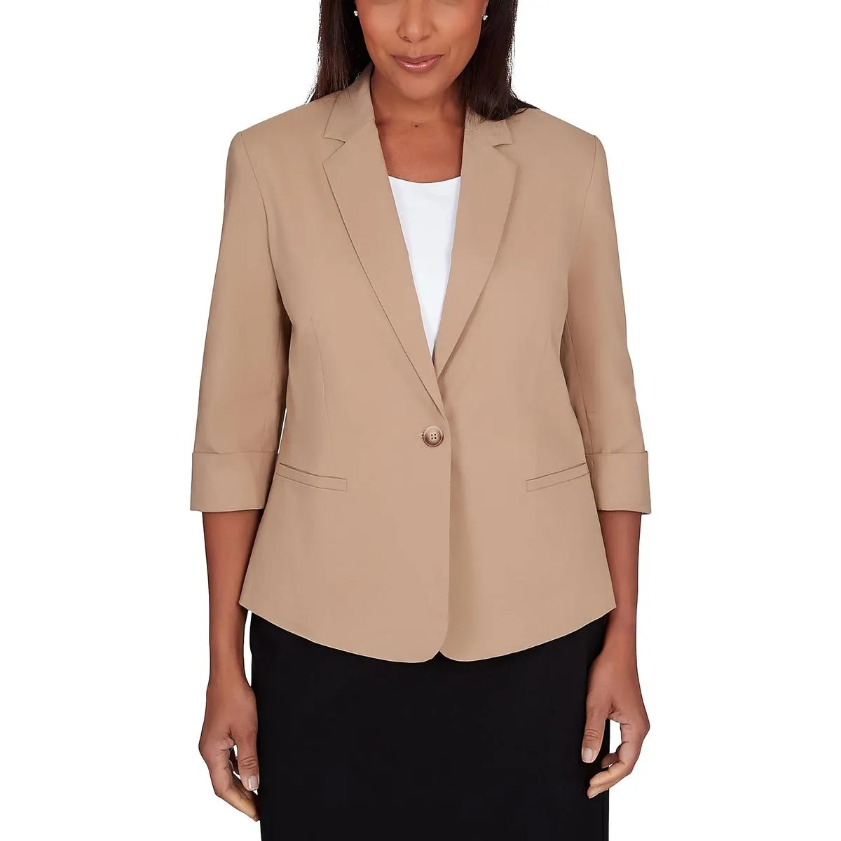 Petites Womens Cuffed Rayon One-Button Blazer