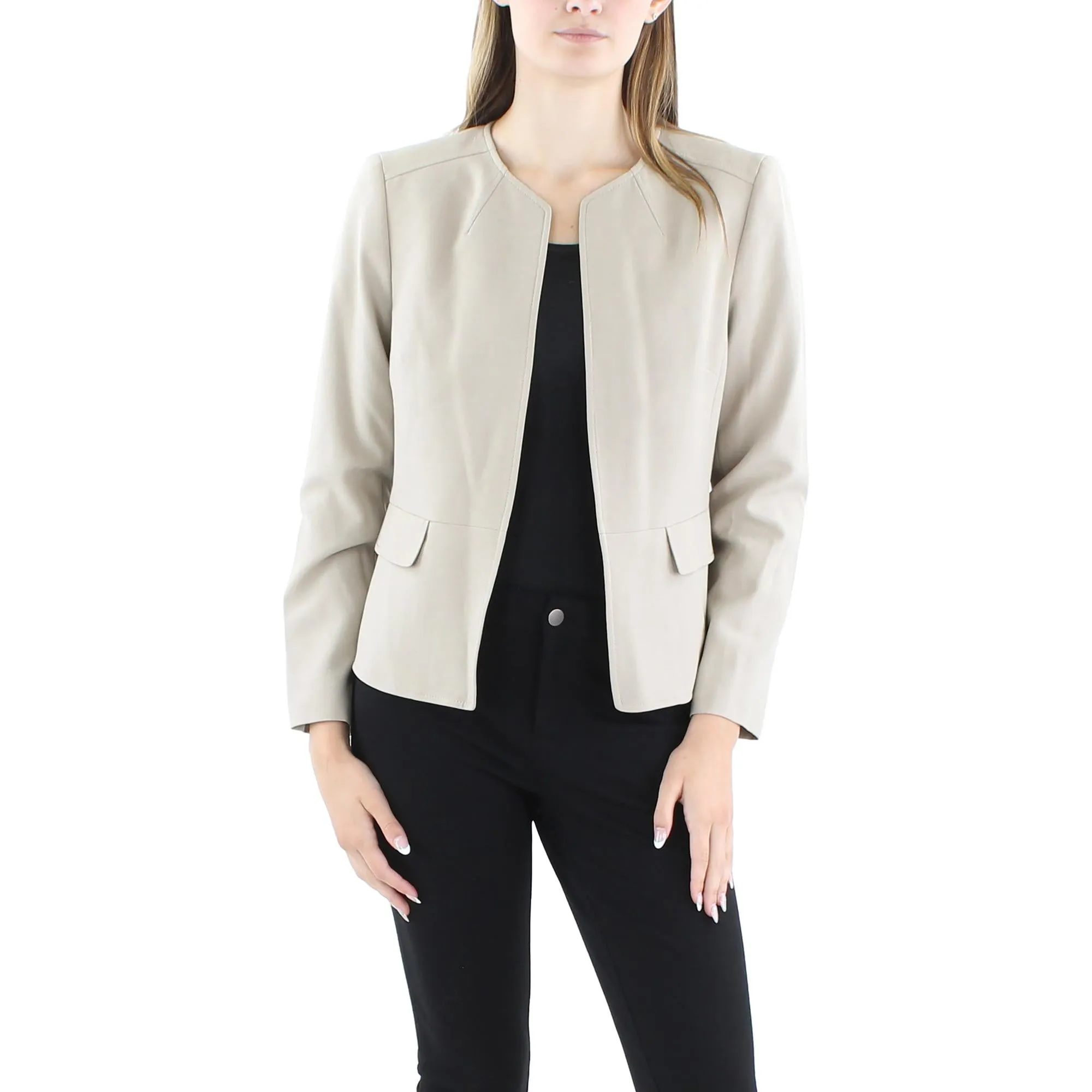 Petites Womens Solid Polyester Open-Front Blazer