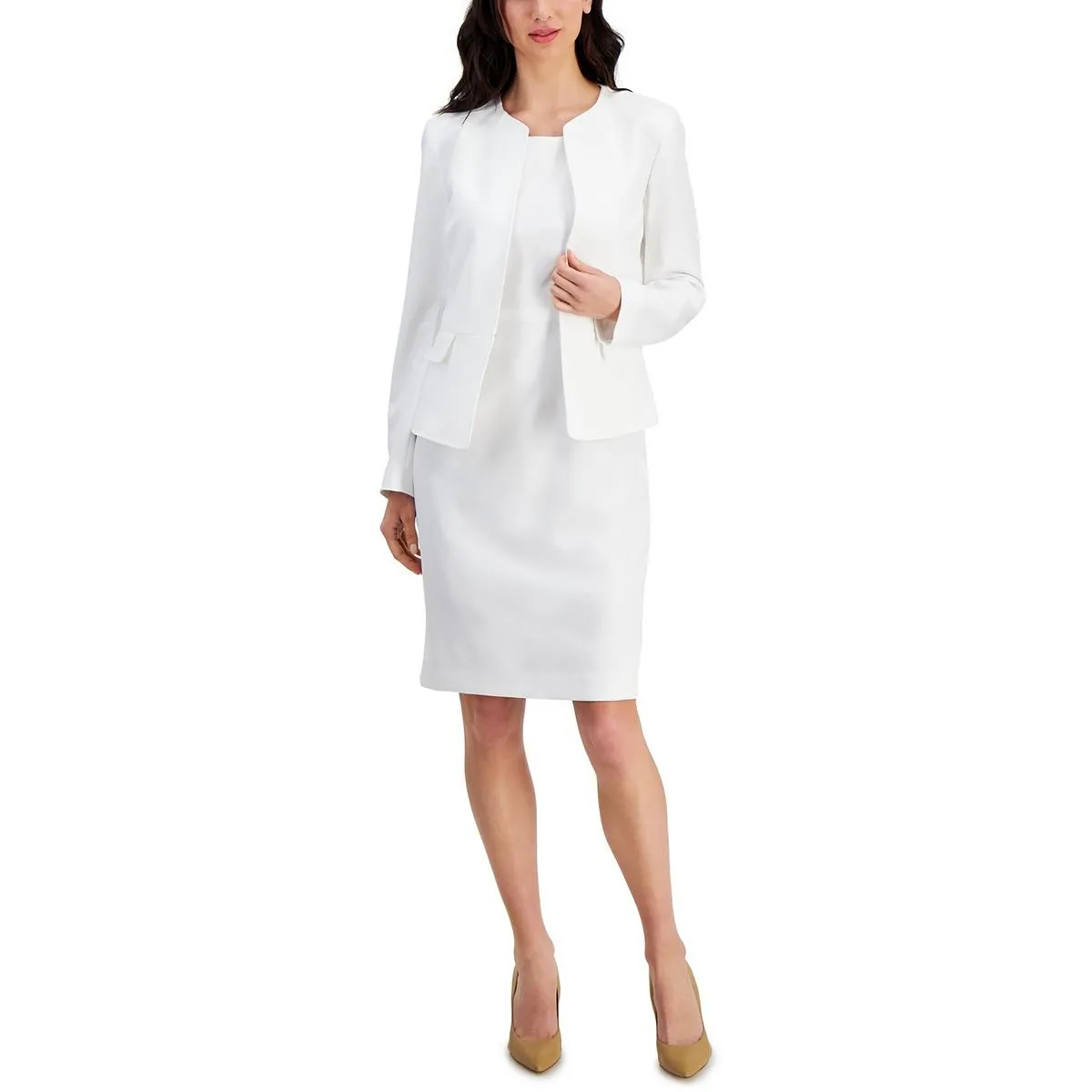 Petites Womens Solid Polyester Open-Front Blazer