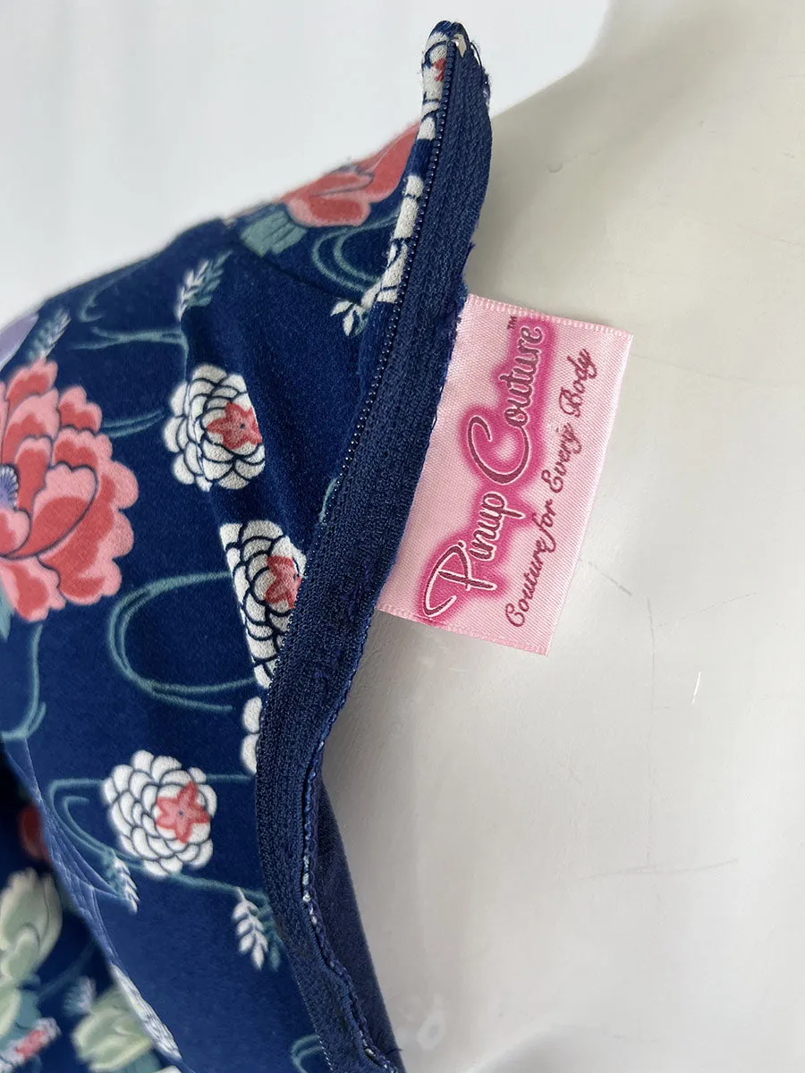 Pinup Couture Size 12 Navy & Rose Asian Floral Retro Dress