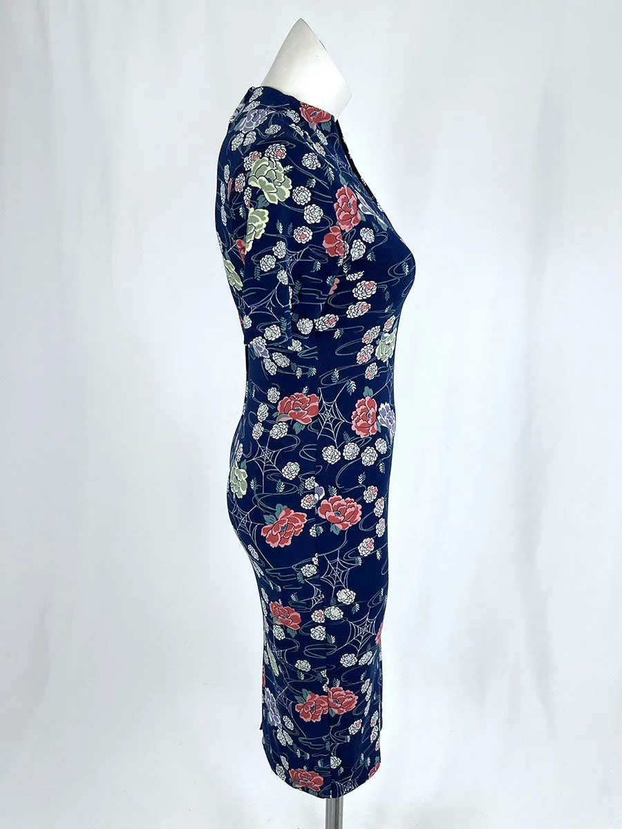 Pinup Couture Size 12 Navy & Rose Asian Floral Retro Dress