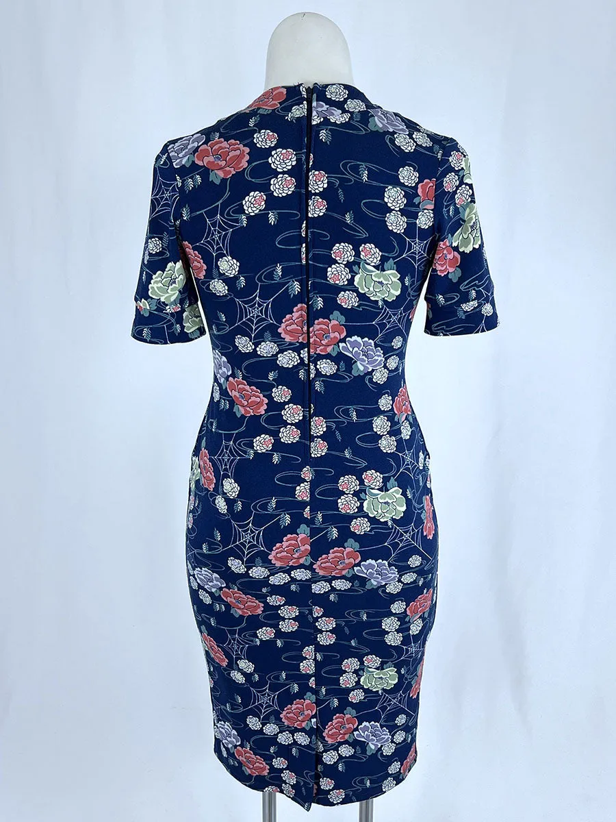 Pinup Couture Size 12 Navy & Rose Asian Floral Retro Dress