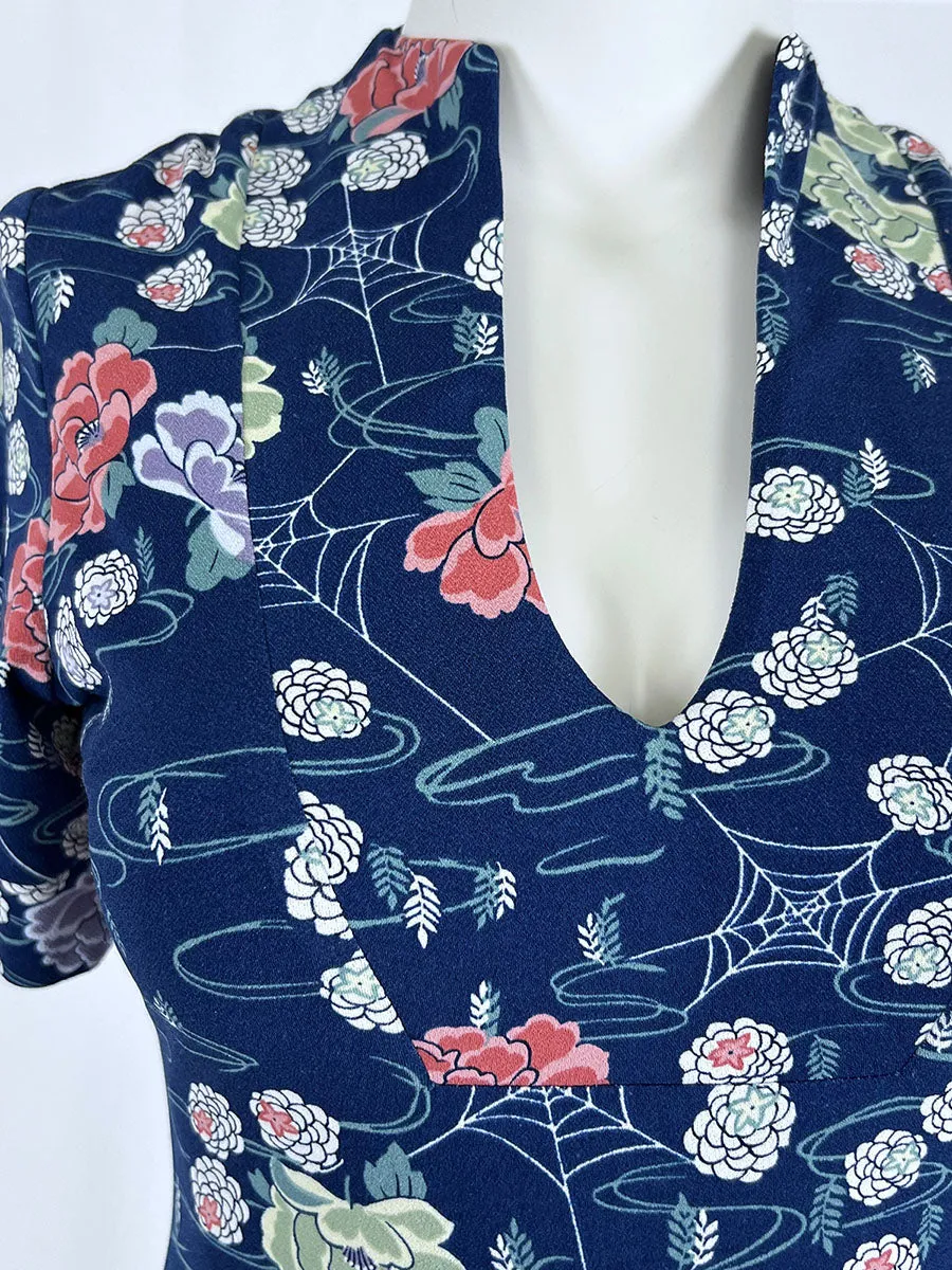 Pinup Couture Size 12 Navy & Rose Asian Floral Retro Dress
