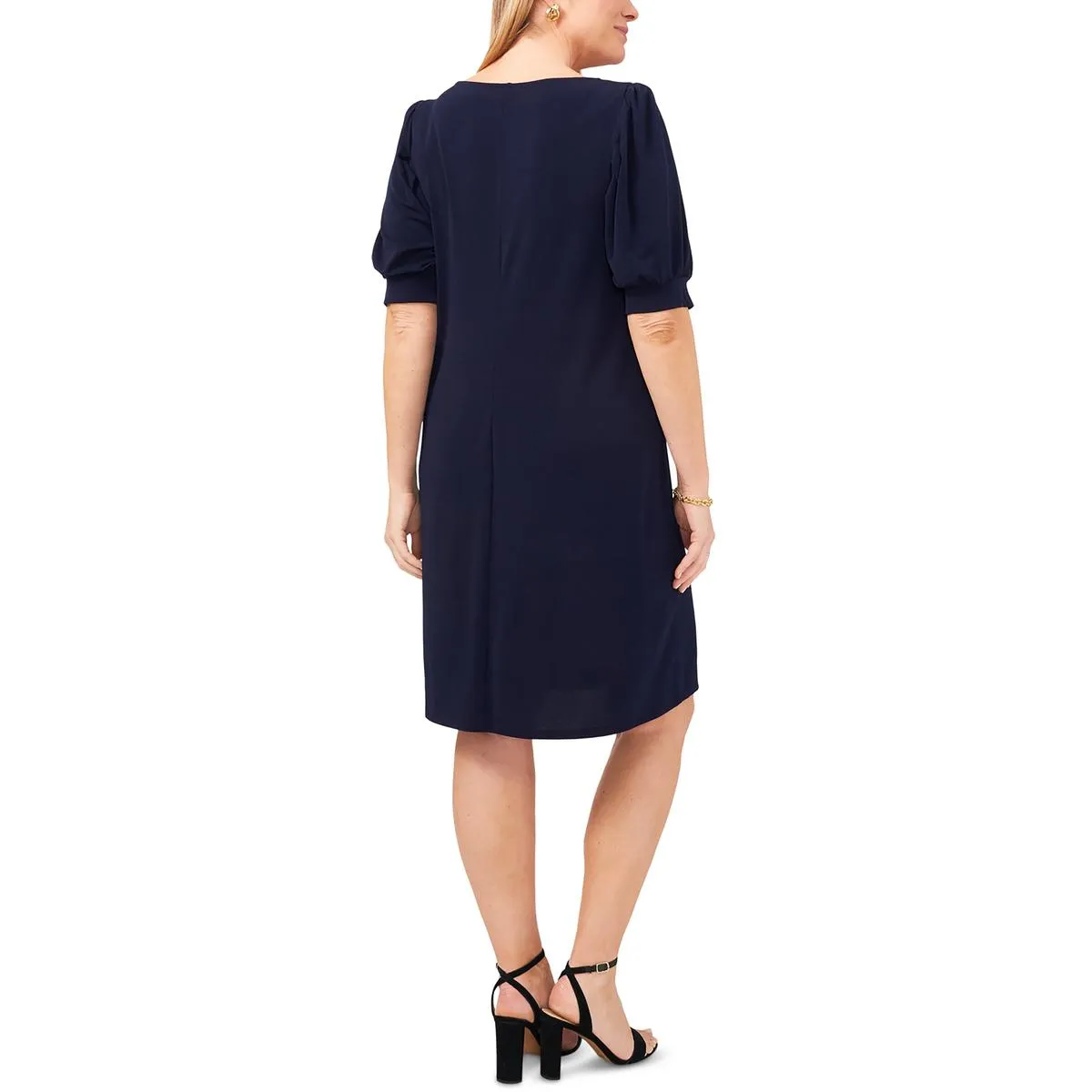 Plus Womens Puff Sleeve Knee-Length Sheath Dress