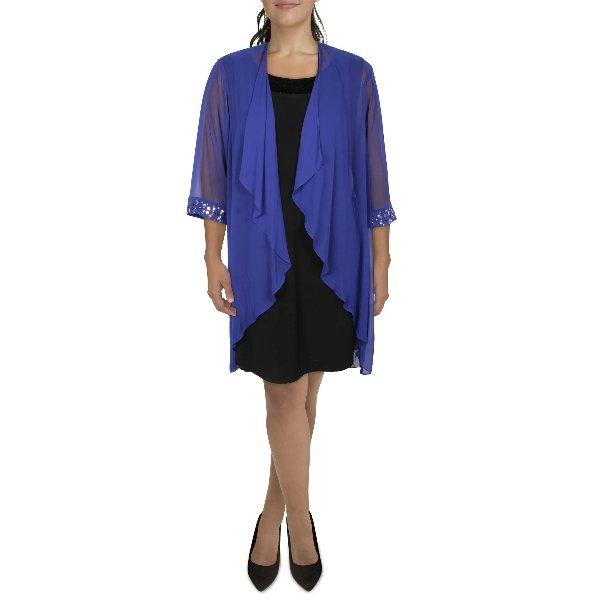 Plus Womens Sheer Drapey Duster Blazer