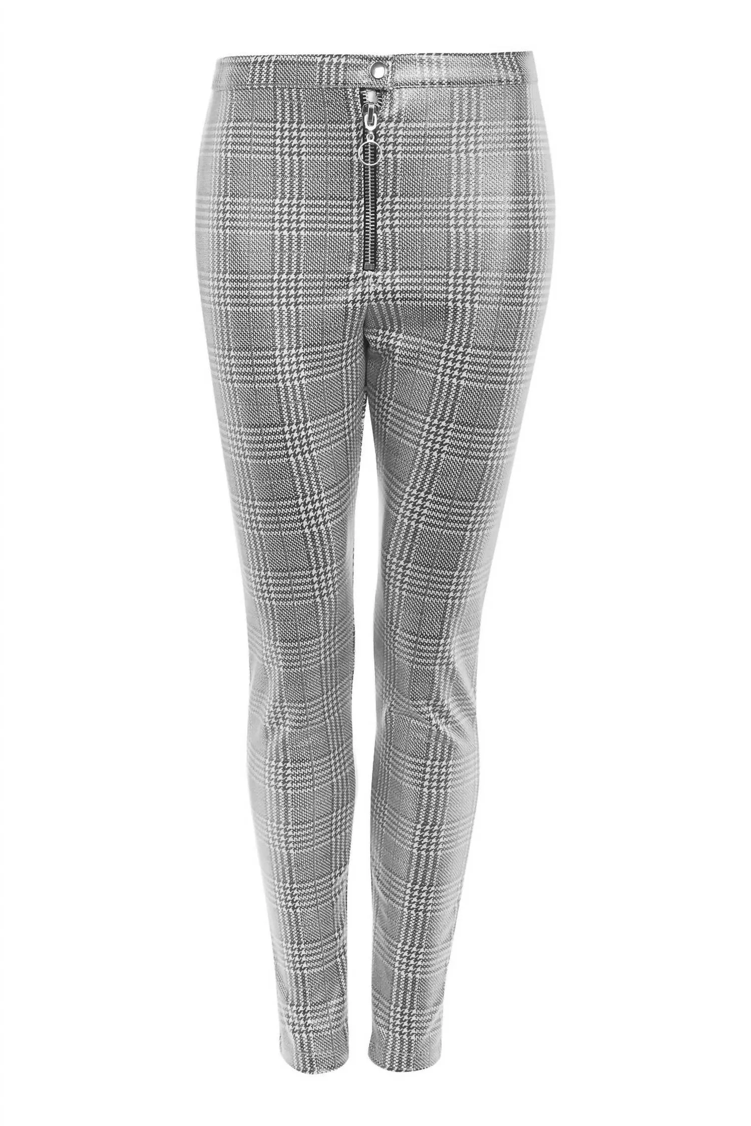 Prince Of Wales Coated Houndstooth Zip Treggings In Black/white