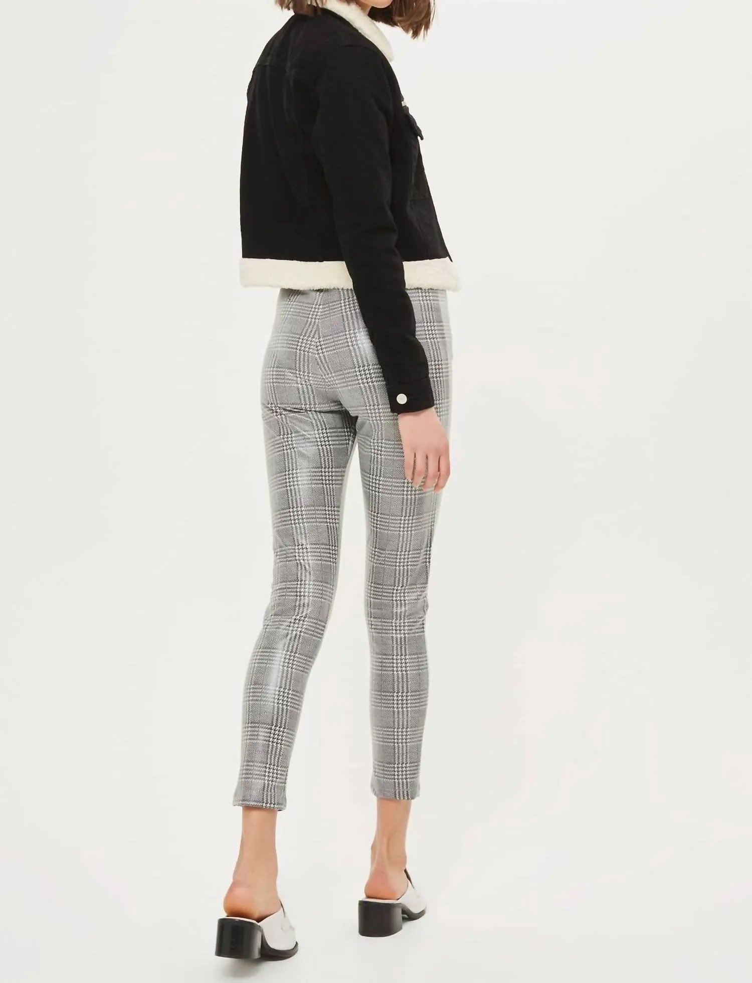 Prince Of Wales Coated Houndstooth Zip Treggings In Black/white
