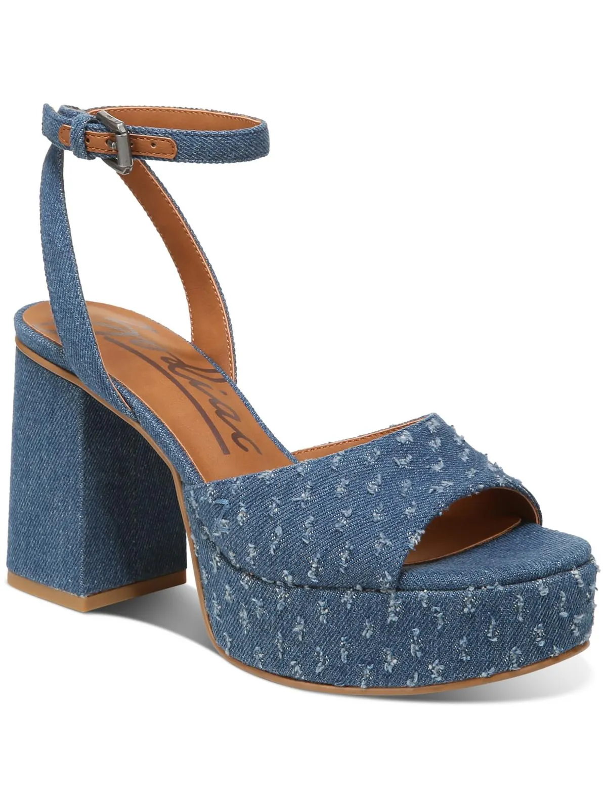 Priya Womens Denim Ankle Strap T-Strap Sandals