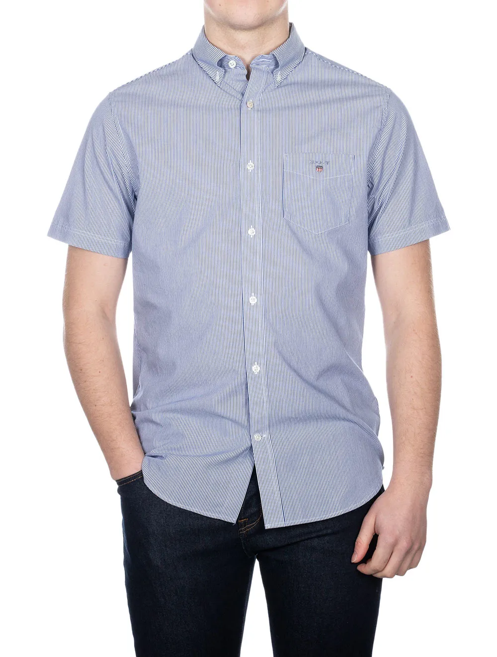 Regular Fit Broadcloth Banker Buttondown Shortsleeve College Blue