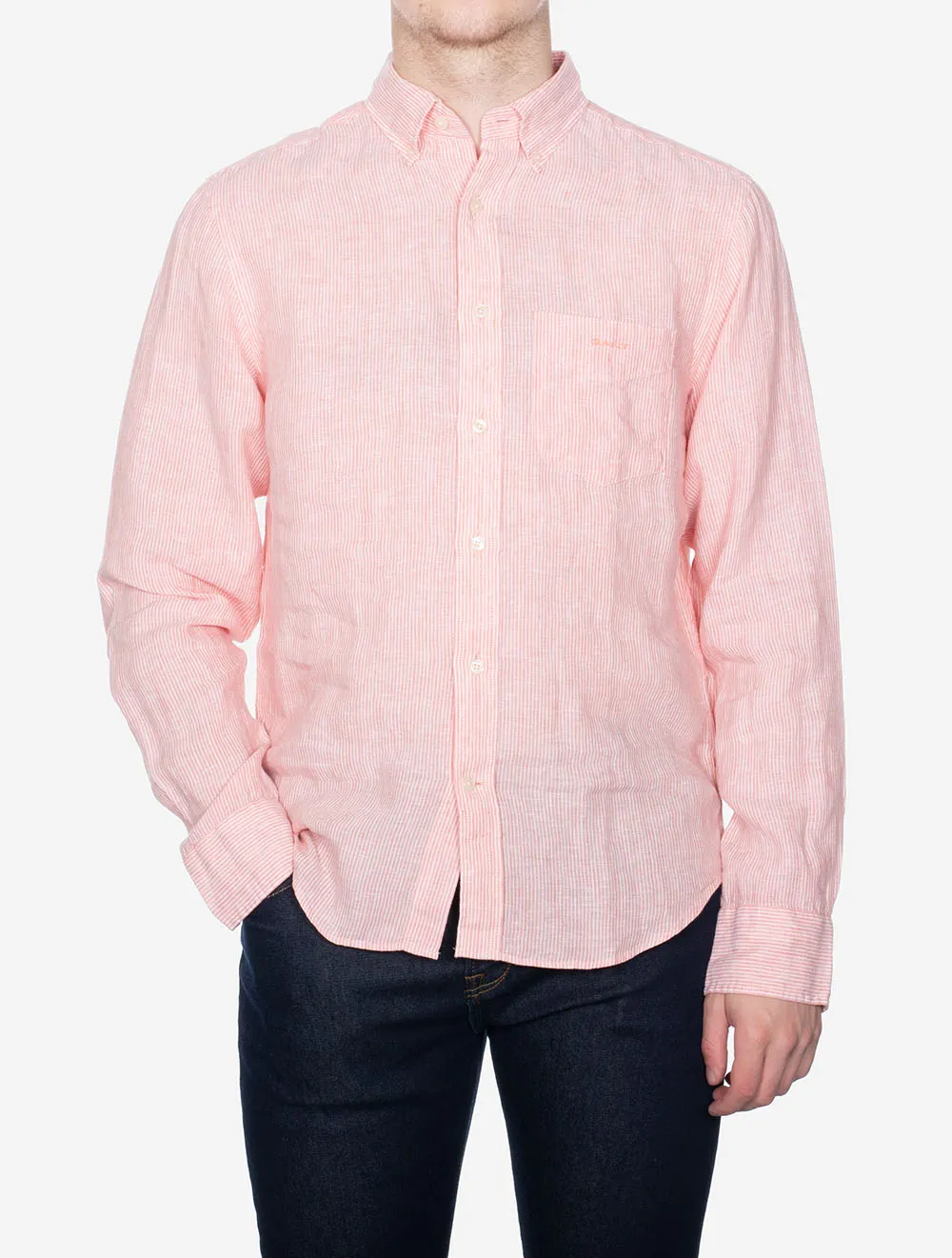 Regular Linen Stripe Shirt Peachy Pink