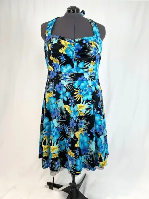 Retro Chic by Torrid Size 24W Black & Teal Tropical Floral Halter Dress