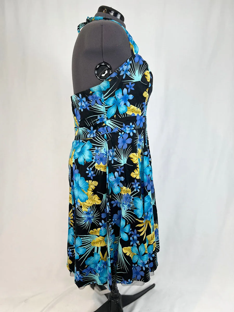 Retro Chic by Torrid Size 24W Black & Teal Tropical Floral Halter Dress