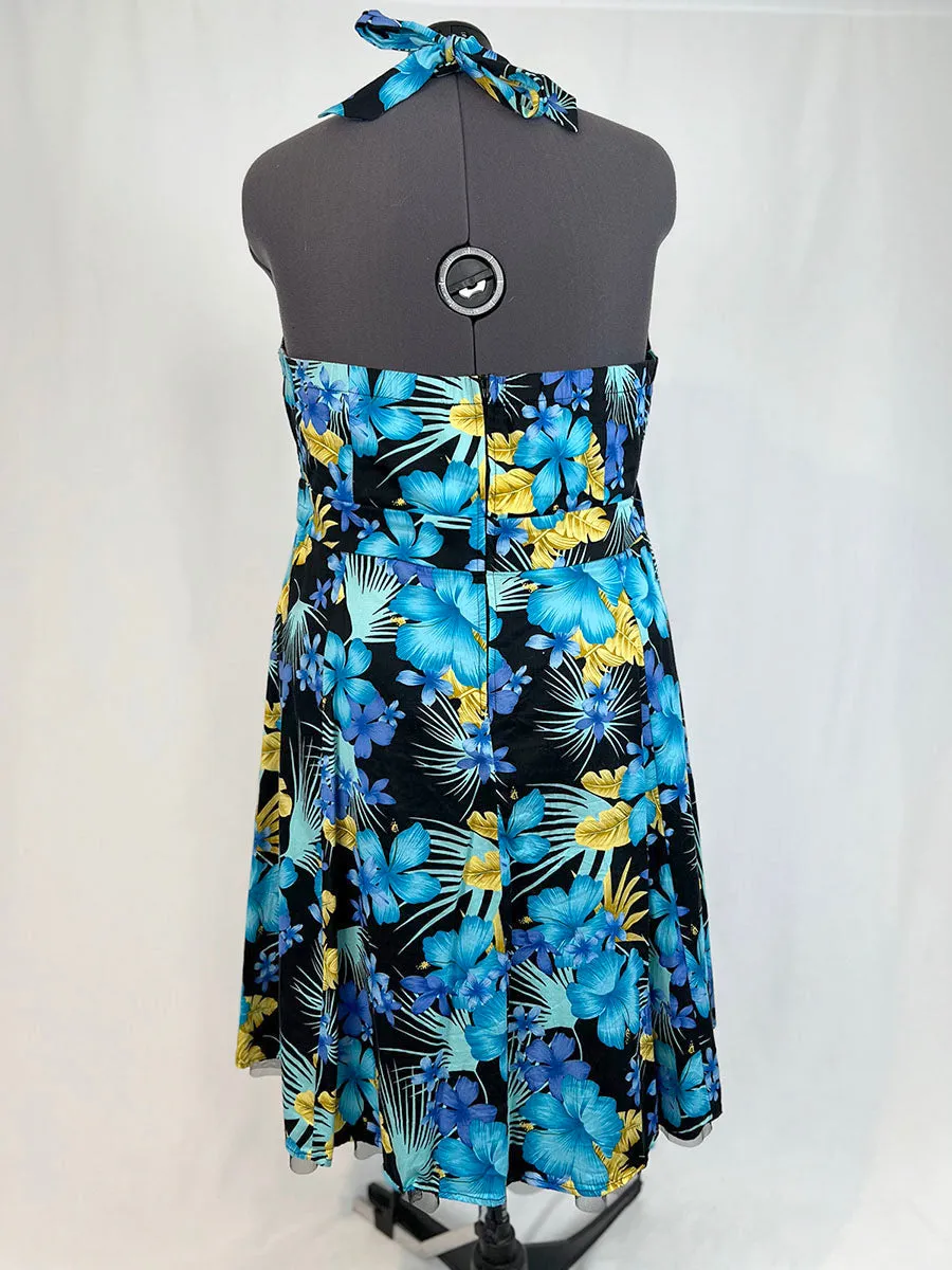 Retro Chic by Torrid Size 24W Black & Teal Tropical Floral Halter Dress