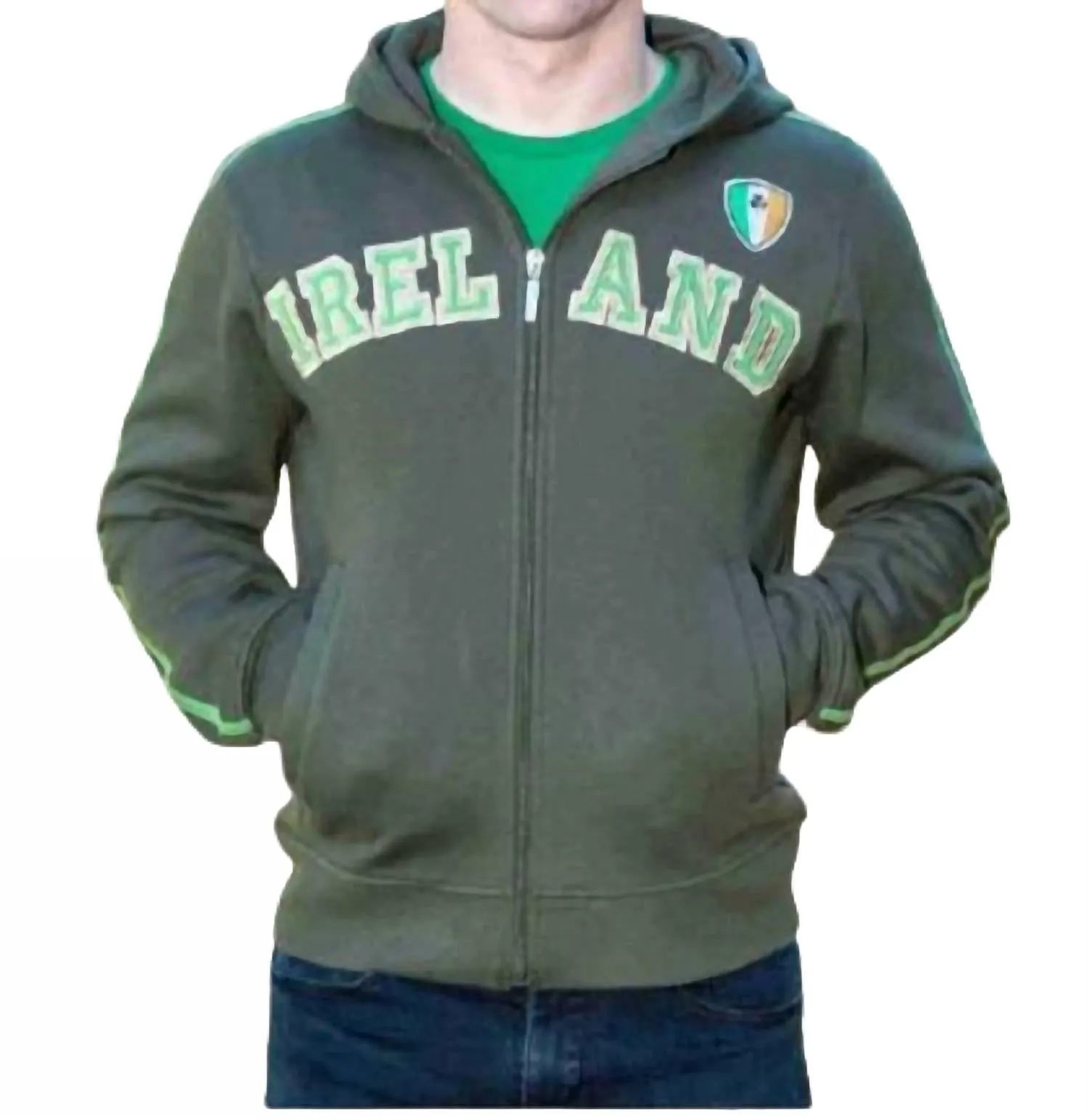 Retro Irish Hooded Zip Sweatshirt In Bottle Green