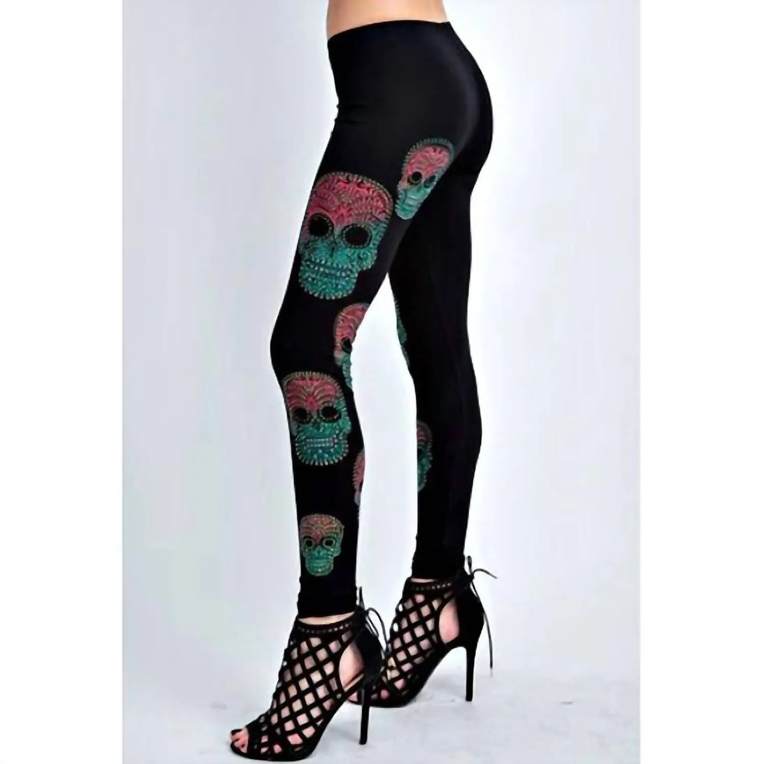 Rhinestone Sugar Skulls Leggings In Black