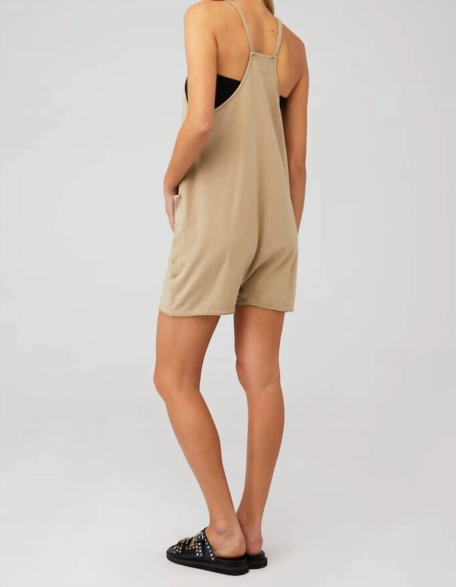Rib Binding Romper In Taupe