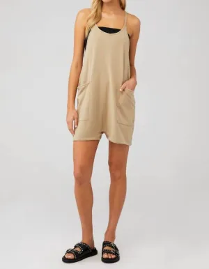 Rib Binding Romper In Taupe