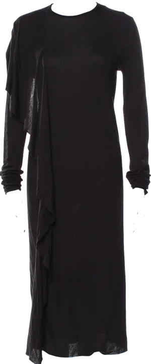 Rick Owens Paris. Lilies. Black Crew Neck Midi Length Dress