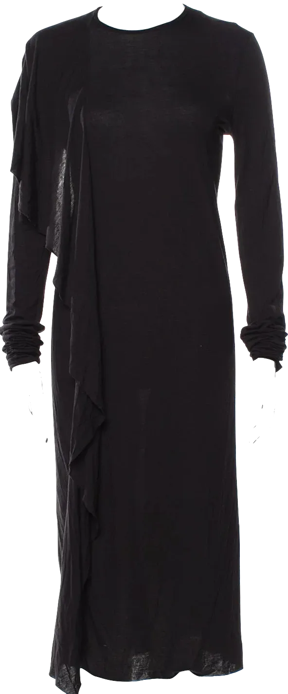 Rick Owens Paris. Lilies. Black Crew Neck Midi Length Dress